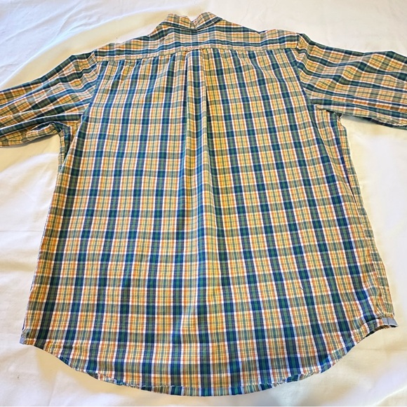 IZOD Men’s Large Long Sleeve Green, Yellow, Blue, Orange Plaid Shirt 100% Cotton - Picture 2 of 11